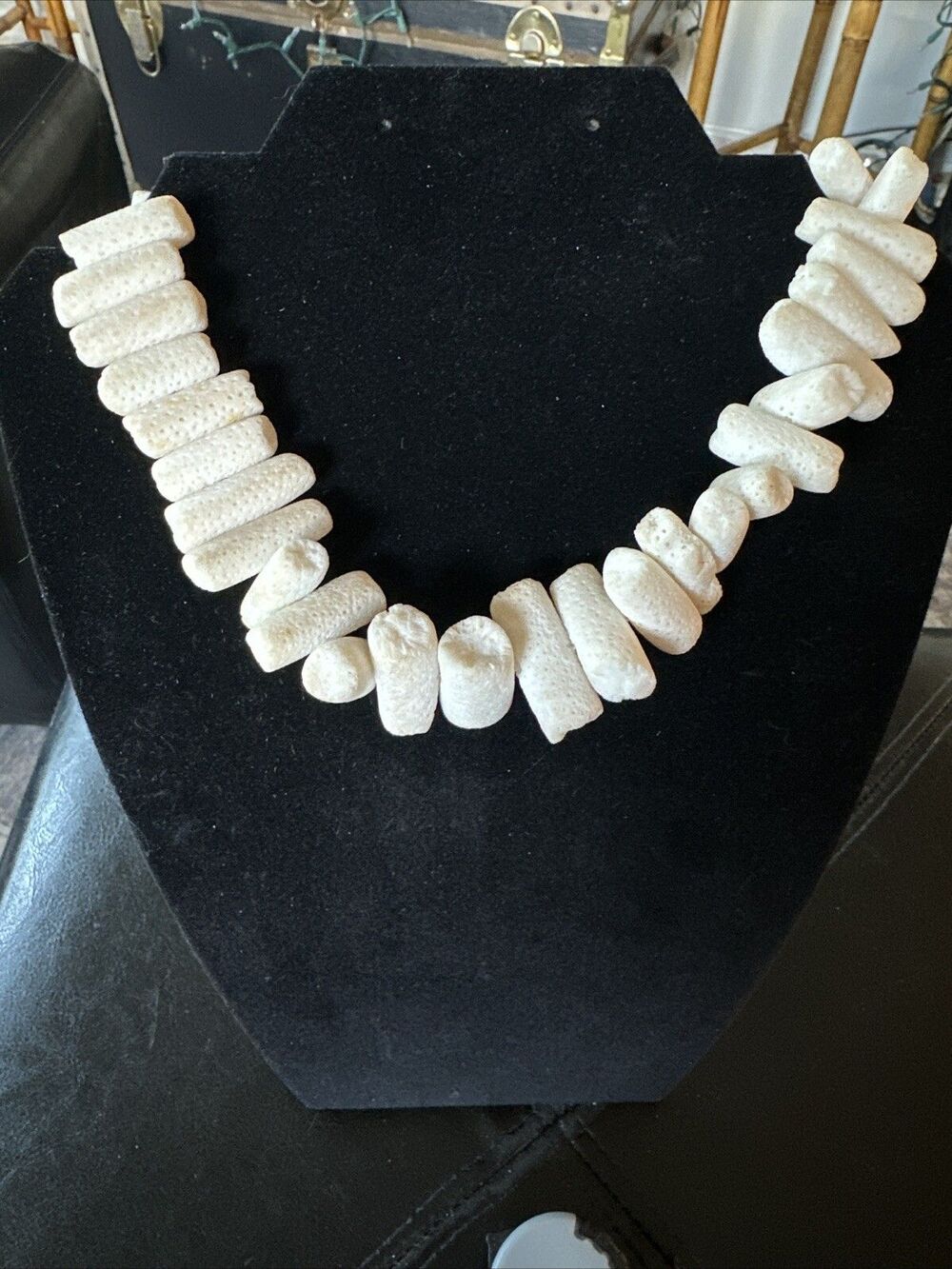Vintage Coral Necklace Genuine Natural White  Beaded Choker 7.5”